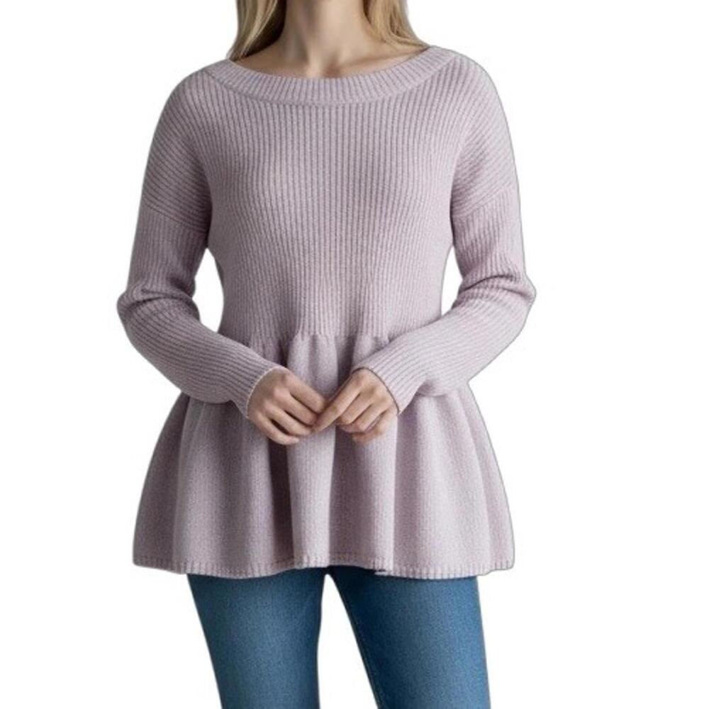 Rebecca Taylor Women Lavender Purple Wool Peplum Knit Sweater Top Large Pullover